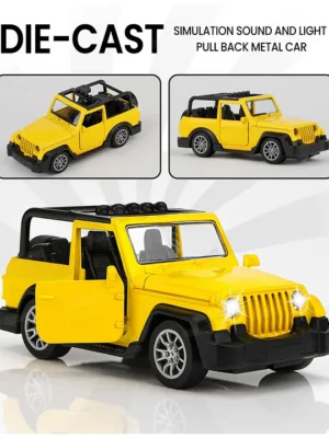 Fiddlerz 1:36 Scale Die Cast Toy Car Pull Back SUV Model with Lights Sound Openable Doors and Open Roof Vehicle for Kids Durable Metal and Plastic Build Age 3 Plus (Yellow)