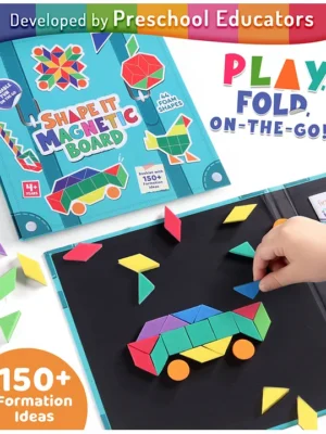 ShapeIt Foldable Magnetic Board for Kids 150+ Formations & 44 Foam Shapes Portable Puzzle Mind Game Brain Teaser Travel Toy BIS Certified Educator Recommended For Gifting