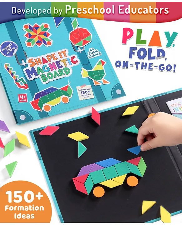 ShapeIt Foldable Magnetic Board for Kids 150+ Formations & 44 Foam Shapes Portable Puzzle Mind Game Brain Teaser Travel Toy BIS Certified Educator Recommended For Gifting