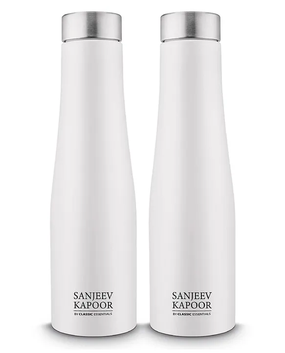 By Classic Essentials Stainless Steel Water Bottle for FridgeSchoolHomeOffice 1000 ml Bottle (Pack of 2 White Steel)