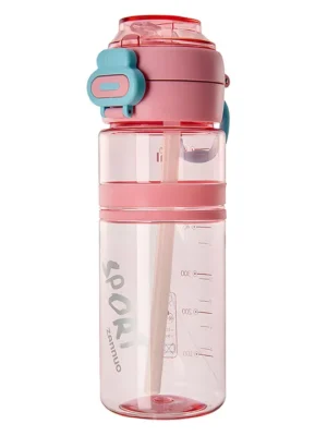 600ml Summer Outdoor Sports Portable Silicone Cups with Straws Set LargeCapacity Straw Cups for School StudentsPACK OF 1 COLOR MAY VARY