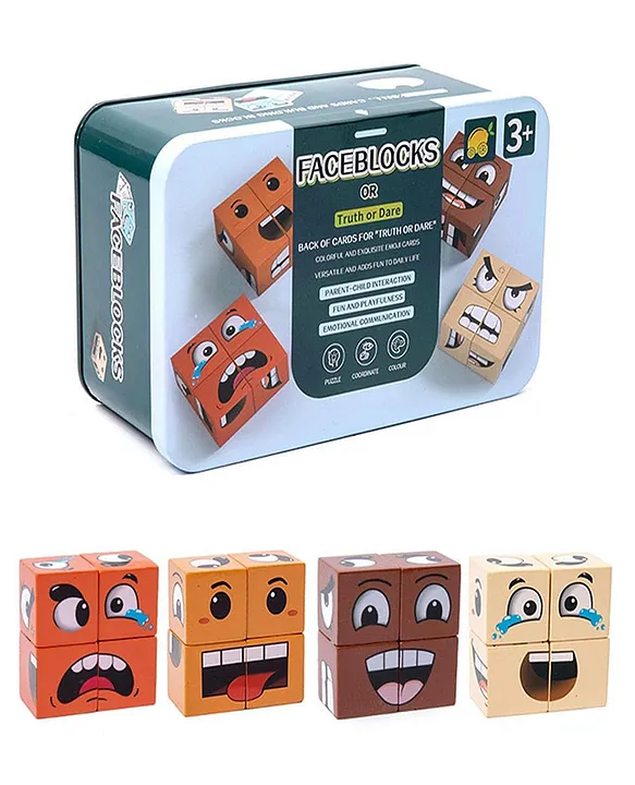 Wooden Matching Block Puzzle Educational Games Montessori STEM Toy Face Changing Building Blocks Game Puzzle Board Educational Toys PACK OF 1 ( COLOR AND DESIGN VARY )