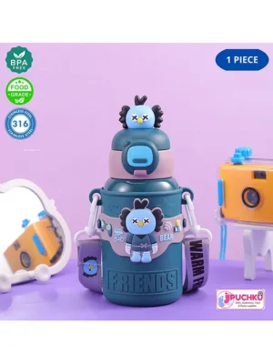 Animal Appliques Stainless Steel Water Bottle 500 ml ( Pack of 1 Navy Blue)