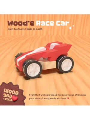 Funskool Wood e Race Car Premium Wooden Toy Car Safe & Eco Friendly Improve Motor Skills & Coordination Stimulate Senses White & Red