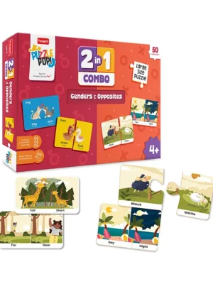 2 in 1 Combo Puzzle Set Genders & Opposites 25 Pieces Each Educational Puzzle Toy for Kids Preschool Learning Activity Large Size Puzzle for Boys & Girls Multicolor