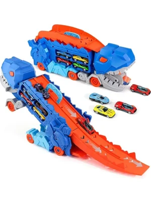 YAMAMA Yamama 3in1 Dinosaur Transport Truck Toy with Alloy Cars Dual Track Ramp & Storage Transforming TRex Carrier for Boys Aged 36 Years