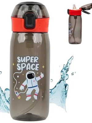 630 ml Space Kids Water Bottle with Straw Leakproof & BPAFree SpillProof Flip Lid with Pop Button Tritan Material Soft Silicone Handle Reusable School Drinkware for Boys & Girl
