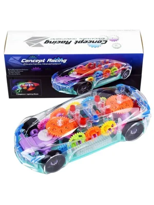 NEGOCIO 360 Degree Bump & Go ABS Plastic Rotating Transparent Concept Racing Car with 3D Flashing Led Lights & Music (Color May Vary)