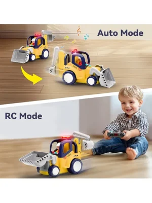 SANJARY Remote Control Construction Truck Toddlers RC Car Toys Light Sound Loader Play Vehicle for kids color design may vary