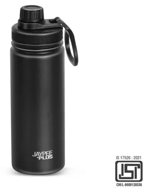 Hylux Vacuum Insulated Stainless steel Hot & Cold Water BottleBIS Certified Rust & Leak Proof Anti Skid Easy to holdTrekking Bottle 550ml Black
