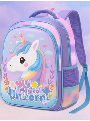 SYGA Kids Backpack Fairy Tale Colorful Unicorn with Waterproof School Bag for 3 to 6 Years School Students (Purple) Height 14 Inch