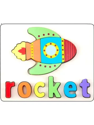 Wooden 3D Diy Alphabet Word Animal Jigsaw Puzzles Game Educational Learning Toys for Kids Pack of 1 Color May Vary