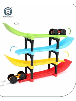 Aditi Toys Plastic Ramp Racer Car Toy with 2 Mini Big Wheel Cars with 6 Stands Multilevel Twister Track 4 Multicolor Track Ramp Racer Playset Racing Toy for Boys Girls Above 3+ Age