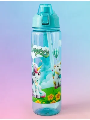 Unicorn Kids Straw Sipper Bottle 1000 ml Green Bottle for School Travel & Sports FreezerSafe BPAFree Leak resistant School Water Bottle for Boys & Girls Stylish Flip Lid