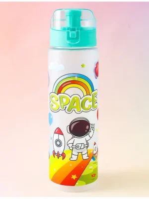 Regular Water Bottle 700 ml Astronaut Print Green Stylish Flip Cover BPA Free Ideal for School Home & Travel Schoolgoing Boys & Girls Lightweight & Leak Resistant
