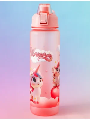 Unicorn Kids Straw Sipper 1000 ml Pink Stylish Flip Cover BPA Free Ideal for School Home & Travel Schoolgoing Boys & Girls Lightweight & Leak Resistant