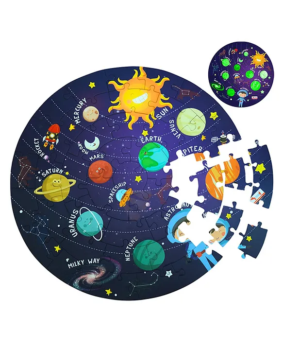 CocoMoco Kids Solar System Puzzle 42 Pcs Glow in The Dark Educational Toy Space Puzzles for Kids Boys Girls Return Gift Jigsaw Puzzles of Planets Universe (Single Pack)