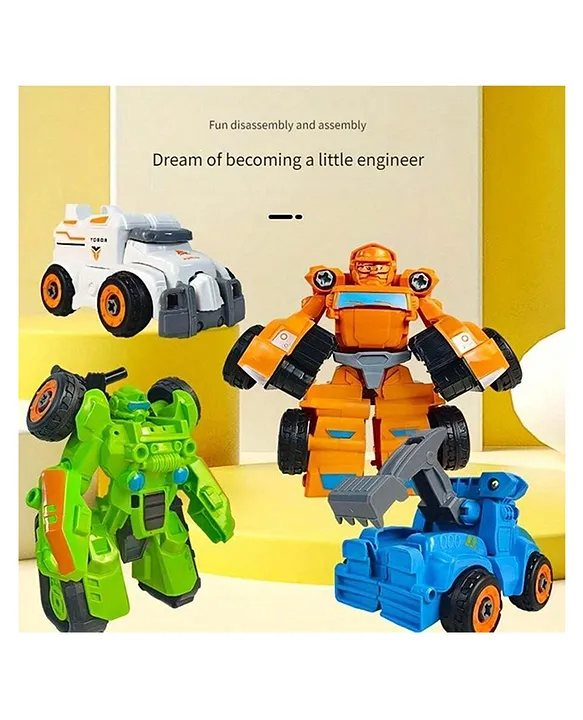 Lumo Brilliant Toys DIY Deform Car Assembly Robot Toys With Screwdriver Convertible Transforming Robot Car Toy Fun Entertainment Robot Car Kids Toys (Pack of 4 Pieces Multicolor)