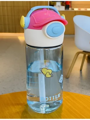 650ml headphone pattern student plastic cup school water cup cute sports straw cup PACK OF 1 COLOR MAY VARY