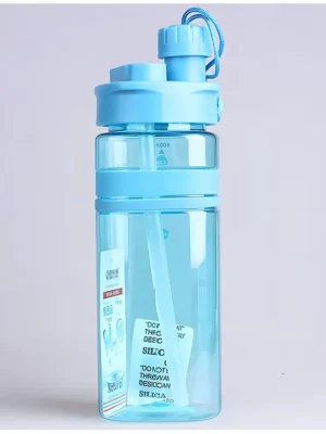 600ml Dual Drink square Portable Reusable Fitness Sports Transparent Plastic Water Cup with Lifting Rope PACK OF 1 COLOR MAY VARY