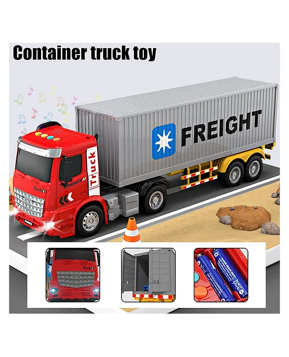 Lumo Brilliant Toys Shipping Container Toy Truck for Kids Friction Powered Truck Trailer Vehicles With Lights And Sound Effects Realistic Design DieCast Truck Toys (Pack of 1 Color May Vary)