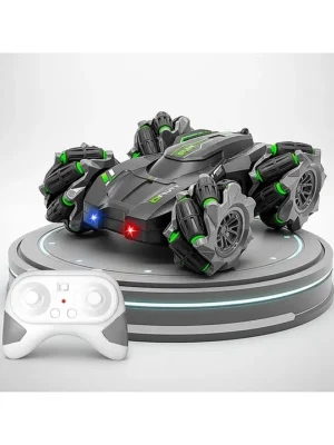 VGRASSP 4WD 2.4GHz Remote Control Stunt Drift Car Toy For Kids With Music And Lights Rechargeable 360° Rotating Double Sided Crawling And Dancing RC Car Color May Vary
