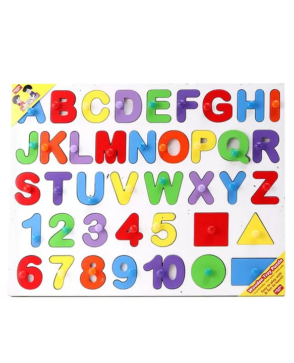 Anindita Wooden English Capital Alphabets With Numbers & Shapes Puzzle Multicolor 40 Pieces