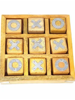 Noughts and Crosses Game Brass Wooden Tic Tac Toe Game Yellow