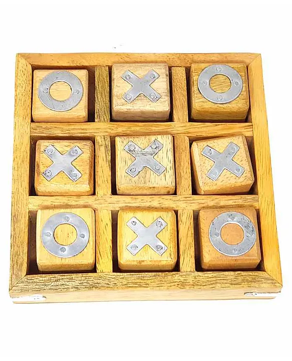 Noughts and Crosses Game Brass Wooden Tic Tac Toe Game Yellow