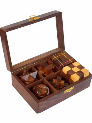 Wooden 3D Puzzle Six in One Set Brown