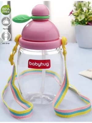 Round Straw Sipper with Carrying Strap Pink 410 ml