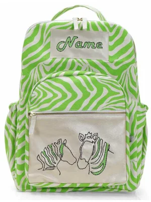 Mi Dulce An'ya Backpack Zebra Embroidered Green 12.2 inches