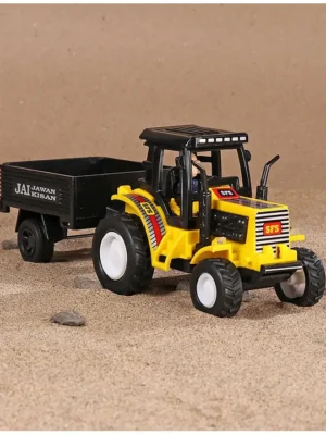 Shinsei Pull Back Tractor with Trolley Yellow
