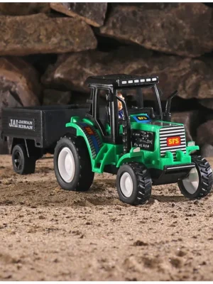 Shinsei Pull Back Tractor with Trolley Green(Color May Vary)