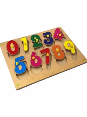 Wooden Number Knobs Board Puzzle Multicolor 10 Pieces