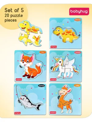 5 in 1 Premium Wooden Jigsaw Fictional Animals 20 pcs puzzle Set of 5Educational Toy for Cognitive DevelopmentMontessori Learning ToyBIS Certified2 Years+