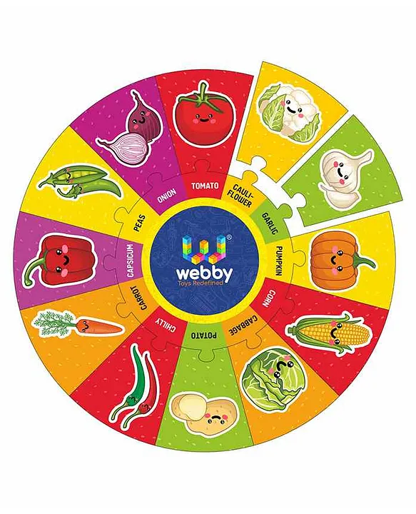 Vegetables Wooden Round Shape Jigsaw Puzzle Multicolor 13 Pieces