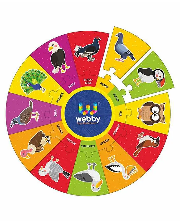 Birds Wooden Round Shape Jigsaw Puzzle Multicolor 13 Pieces
