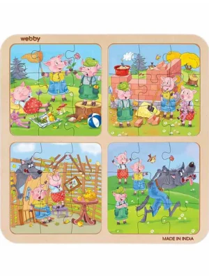 4 in 1 The Three Little Pigs Wooden Puzzle Multicolor 36 Pieces