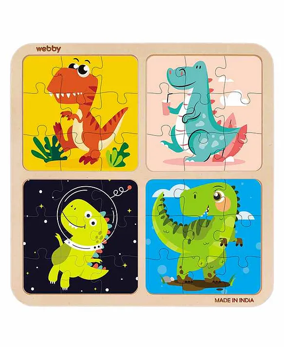 4 in 1 Dinosaurs Wooden Puzzle Multicolor 36 Pieces