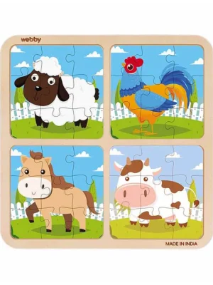 4 in 1 Farm Animals Wooden Puzzle Multicolor 36 Pieces