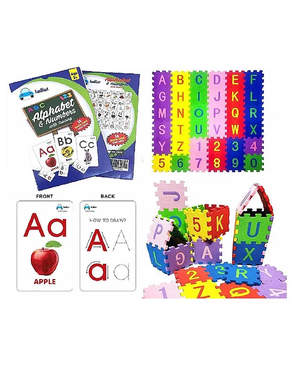 Alphabet & Number Floor Puzzle With Flash Cards Multicolor 72 Pieces