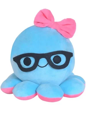 Plush Octopus with Spectacles Soft Toy Blue Height 18 cm