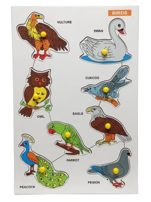 The Little Boo Wooden Knob and Peg Birds Puzzle Multicolor 9 Pieces