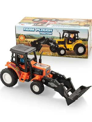 Shinsei Pull Back Farm Plough Tractor Orange
