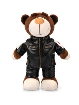 Premium 30cm Motorcycle Cute Teddy Bear Plush Toys Stuffed Bear with Jacket Clothes Plush Dolls Soft Pillow Kids Boys Girls Unisex Gift For Riders - Black